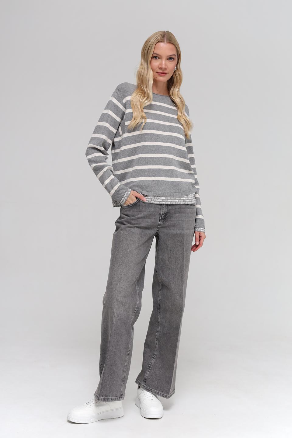Пуловер Oui в полоску серый