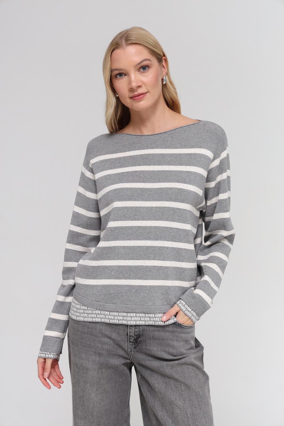 Пуловер Oui в полоску серый