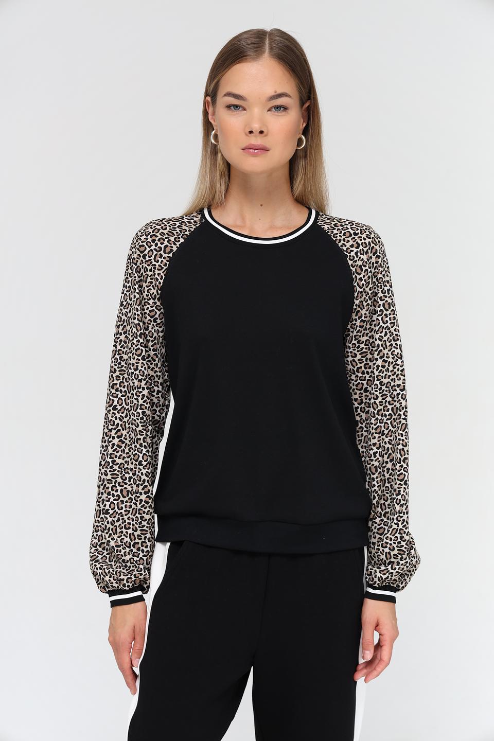 Пуловер Marc Cain с леопардовыми рукавами