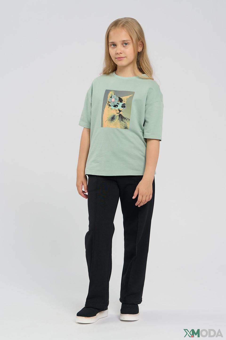 Футболка Choupette, мятная, кот