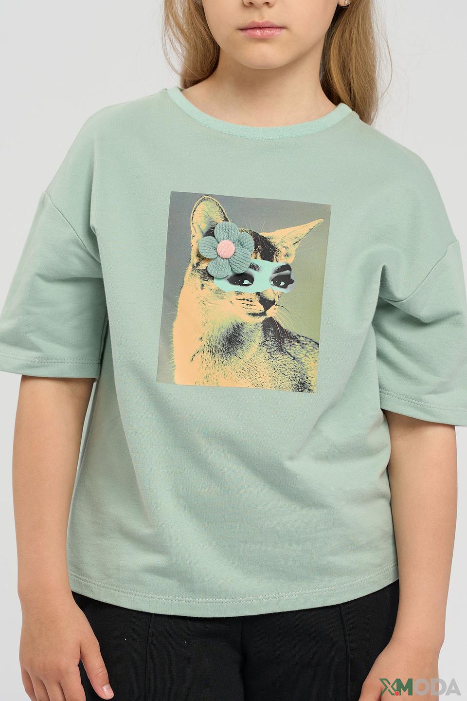 Футболка Choupette, мятная, кот