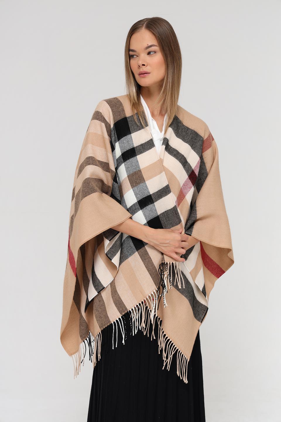 Пончо Fraas в клетку бежевое