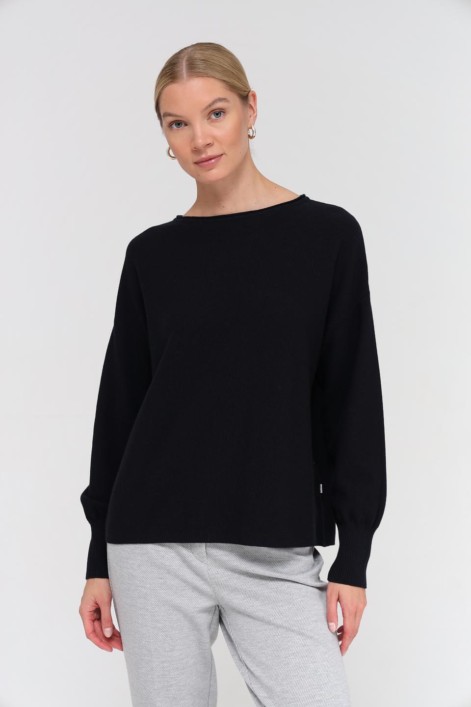 Пуловер Maerz чёрный с горловиной-лодочкой