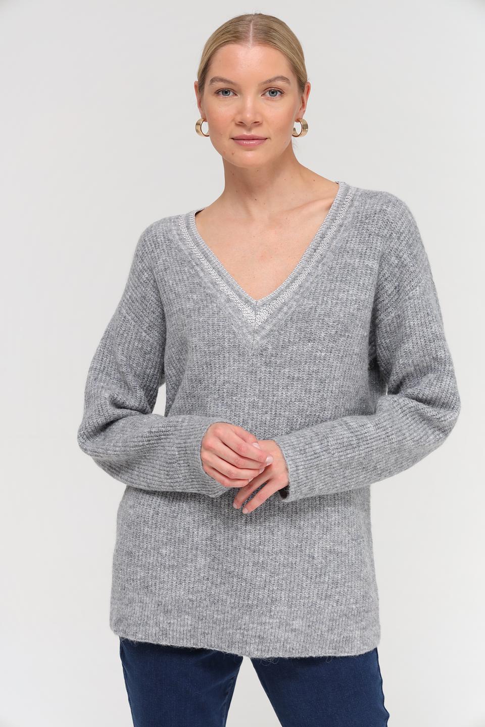 Пуловер Marc Aurel V-образный вырез серый