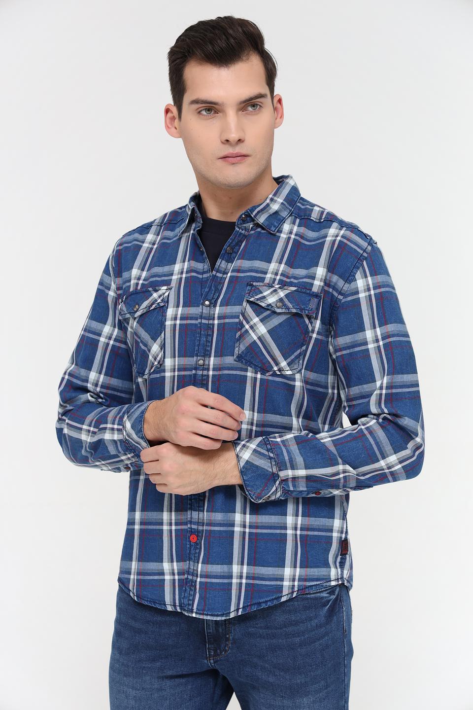 Рубашка Time Zone в клетку синяя