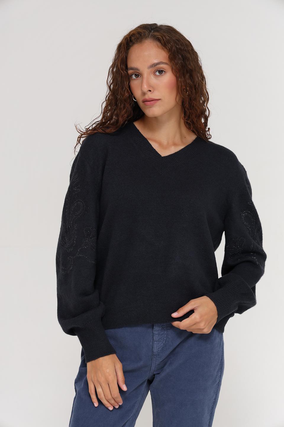 Пуловер Monari с вышивкой чёрный