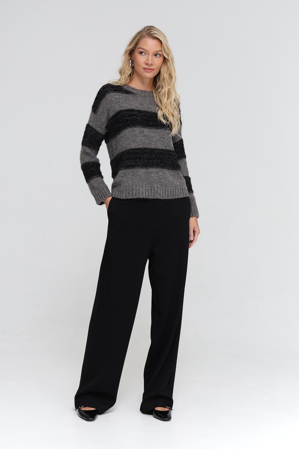 Пуловер UNQ в полоску серый