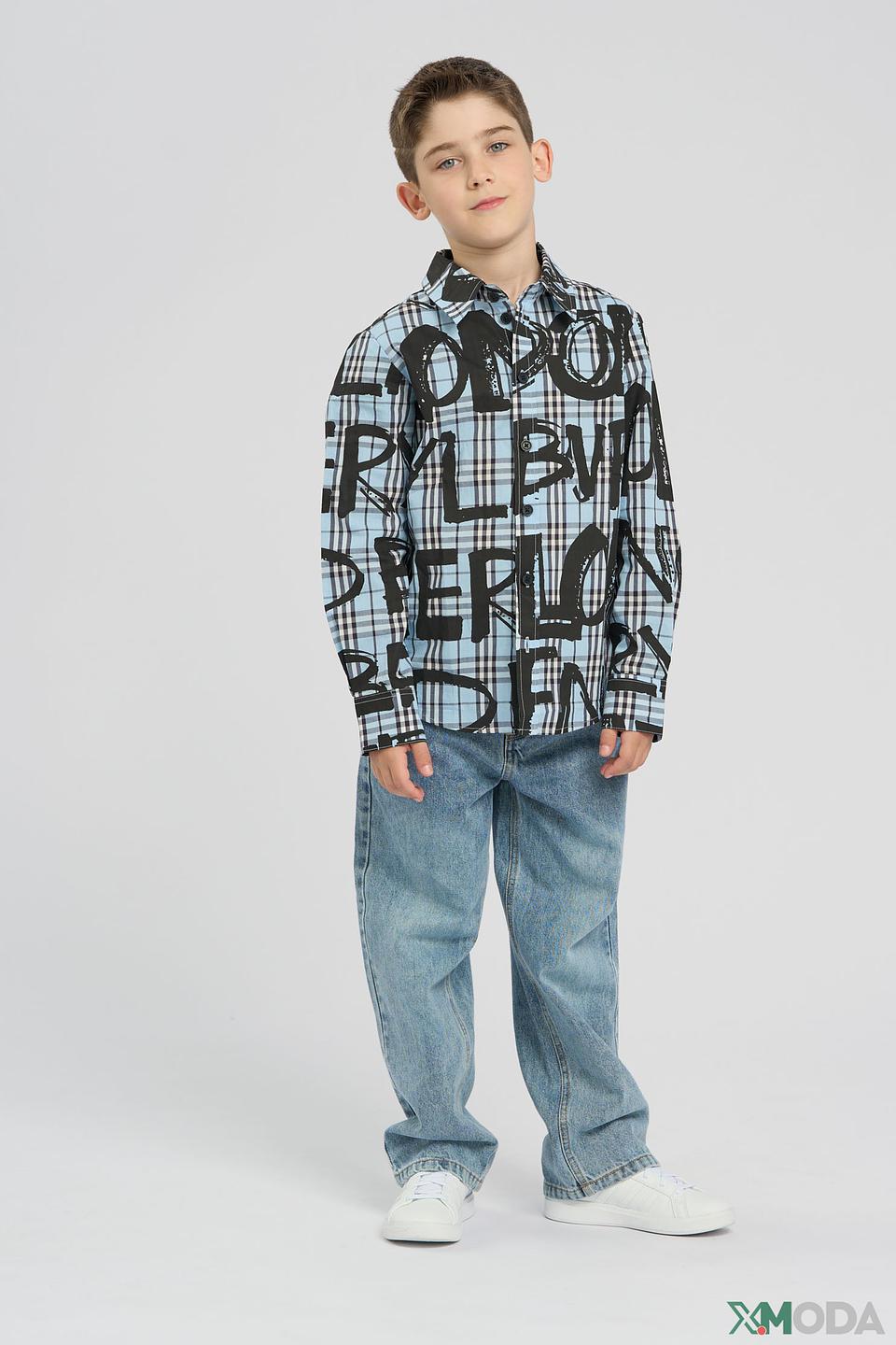 Рубашка Choupette голубая в клетку с черными буквами для мальчика