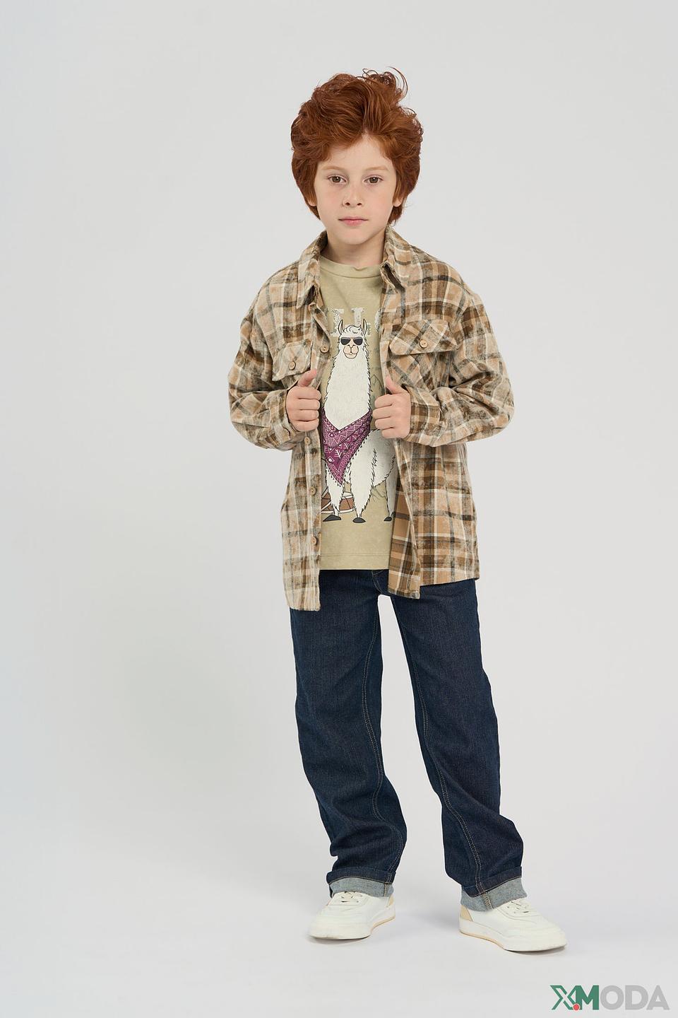 Рубашка Choupette детская в клетку бежево-коричневая, с карманами