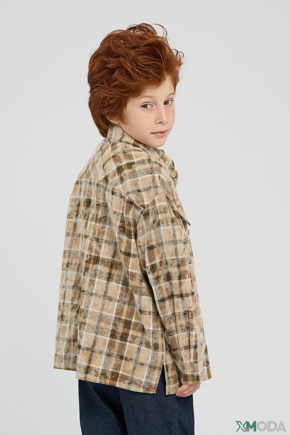 Рубашка Choupette детская в клетку бежево-коричневая, с карманами