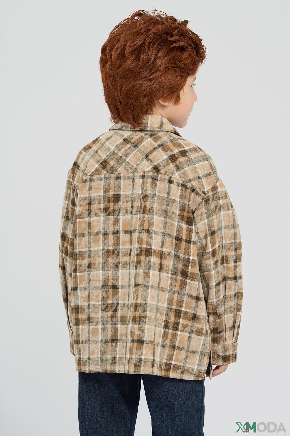 Рубашка Choupette детская в клетку бежево-коричневая, с карманами