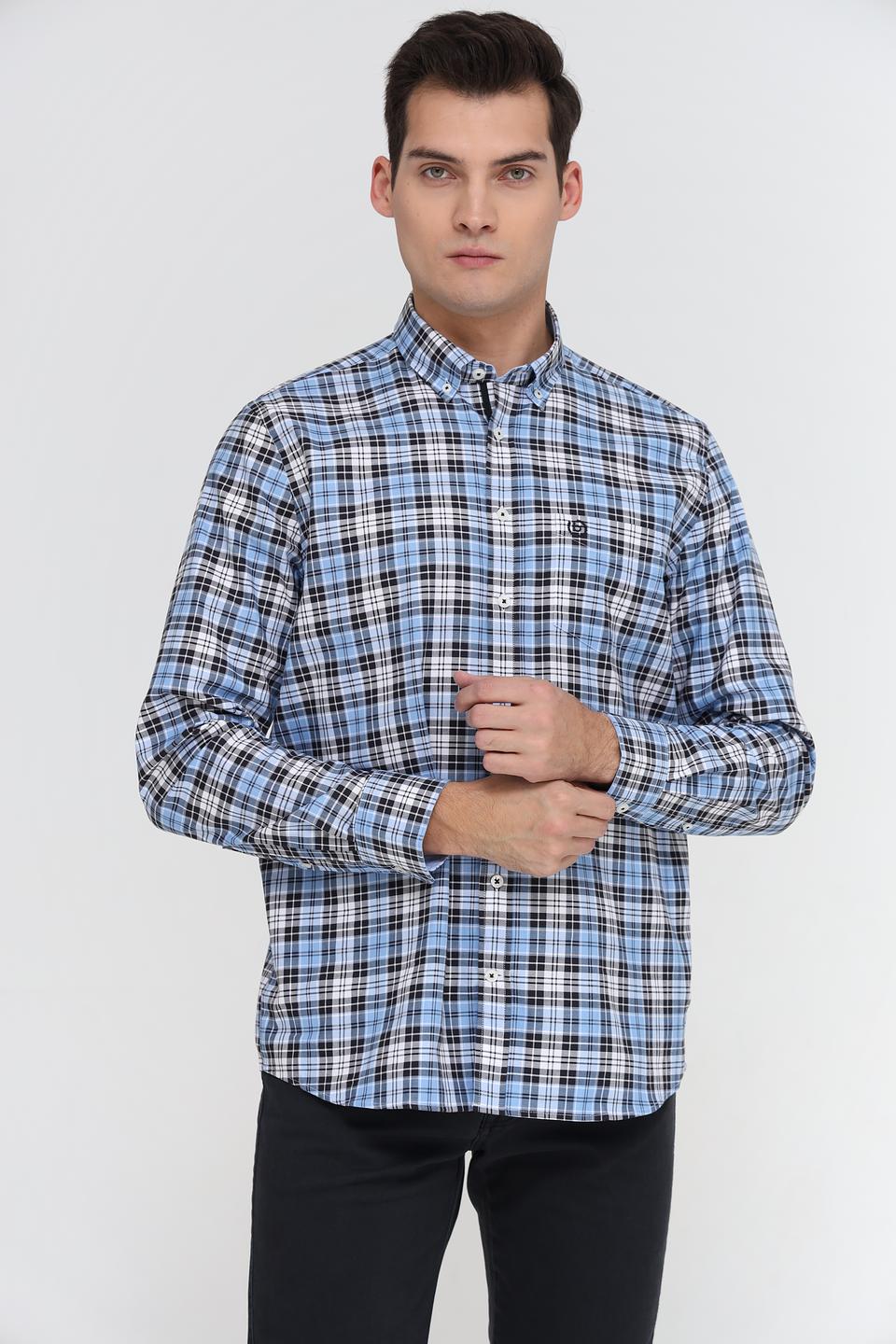 Рубашка Bugatti в клетку голубая