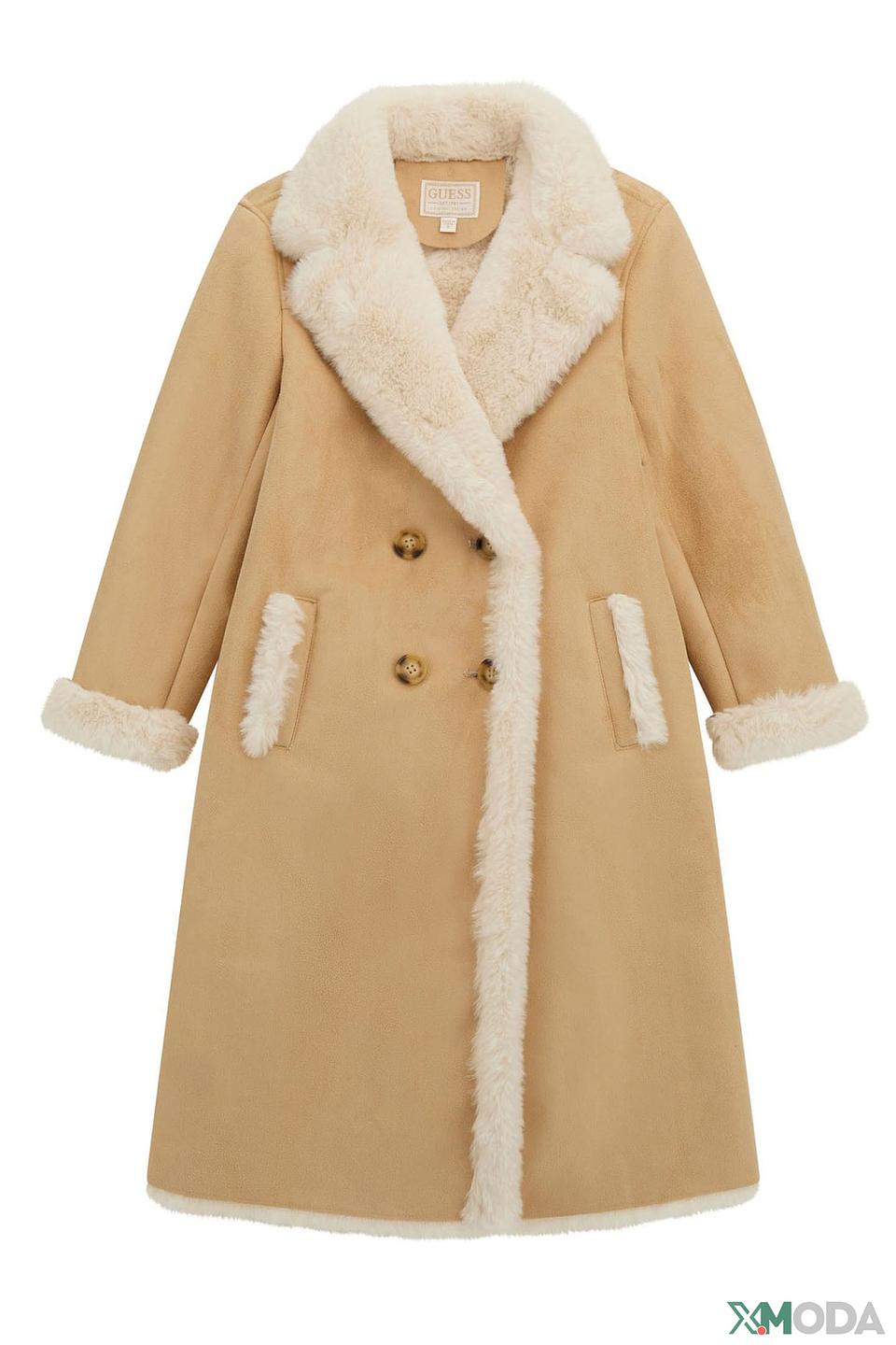 Пальто Guess дев. с мехом бежевое