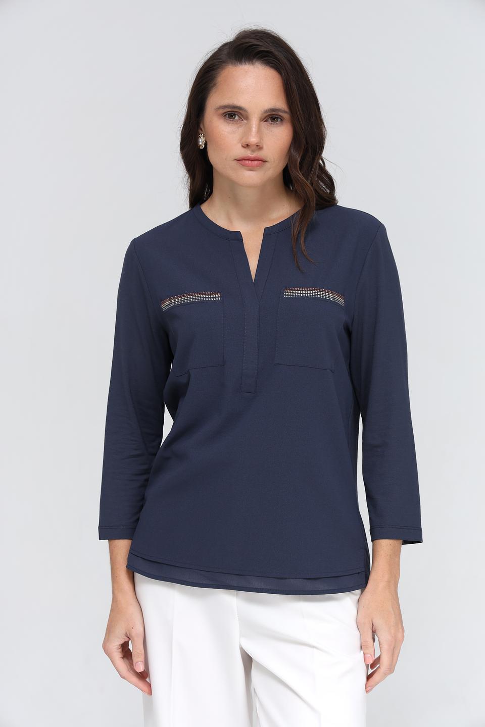 Блуза Rabe collection темно-синяя с карманами