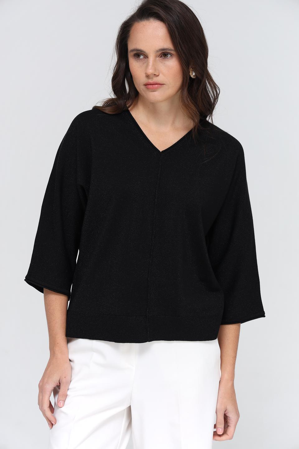 Пуловер Lecomte чёрный с V-образным вырезом