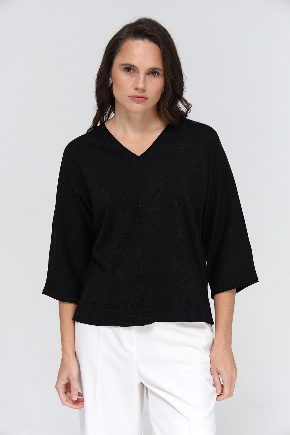 Пуловер Lecomte чёрный с V-образным вырезом