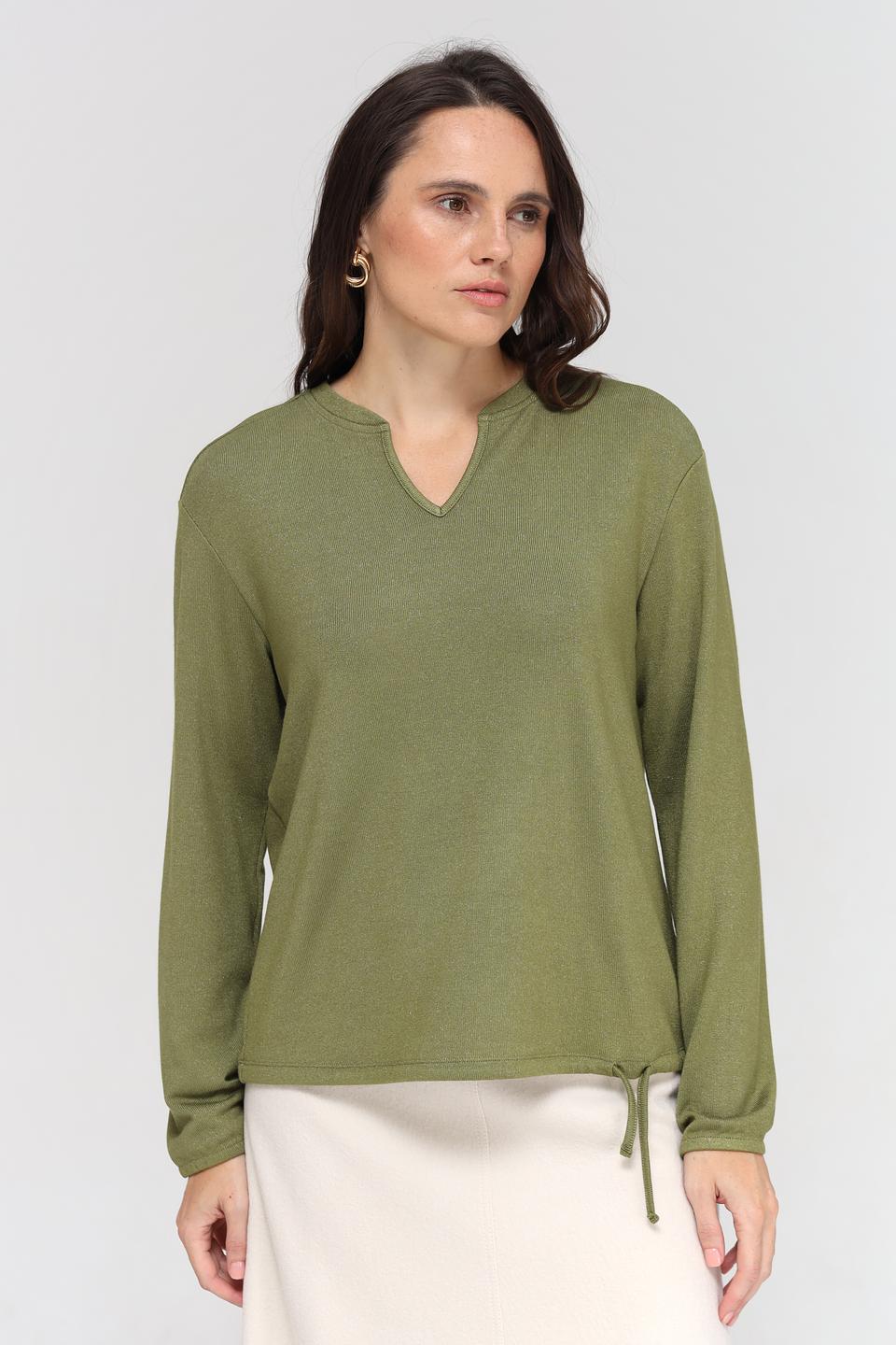 Пуловер Lecomte оливковый с завязками