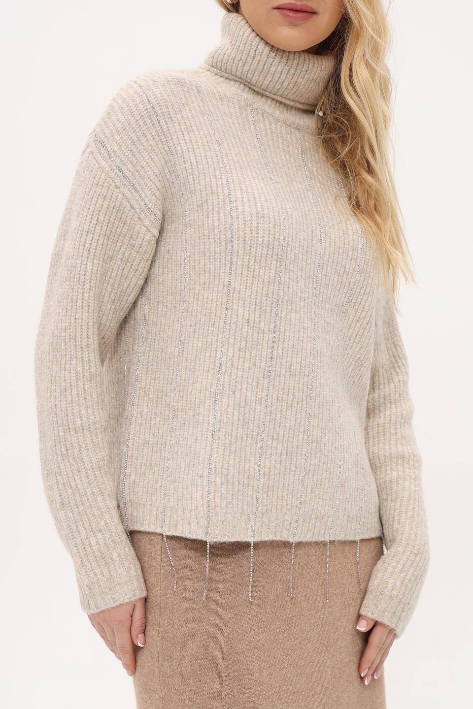 Пуловер Oui с бахромой бежевый