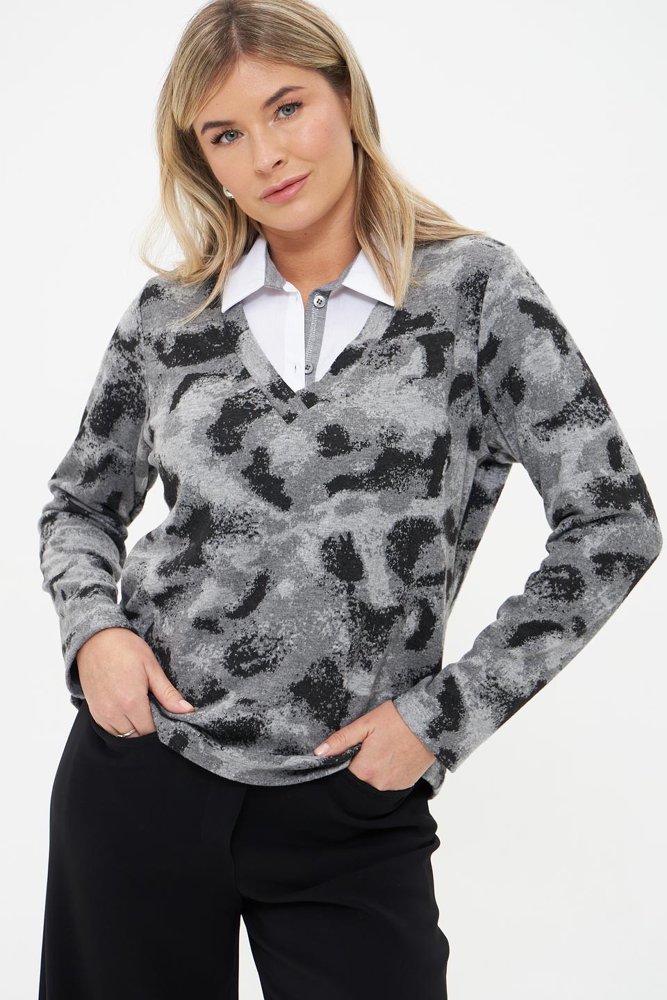 Пуловер Rabe collection с принтом серый