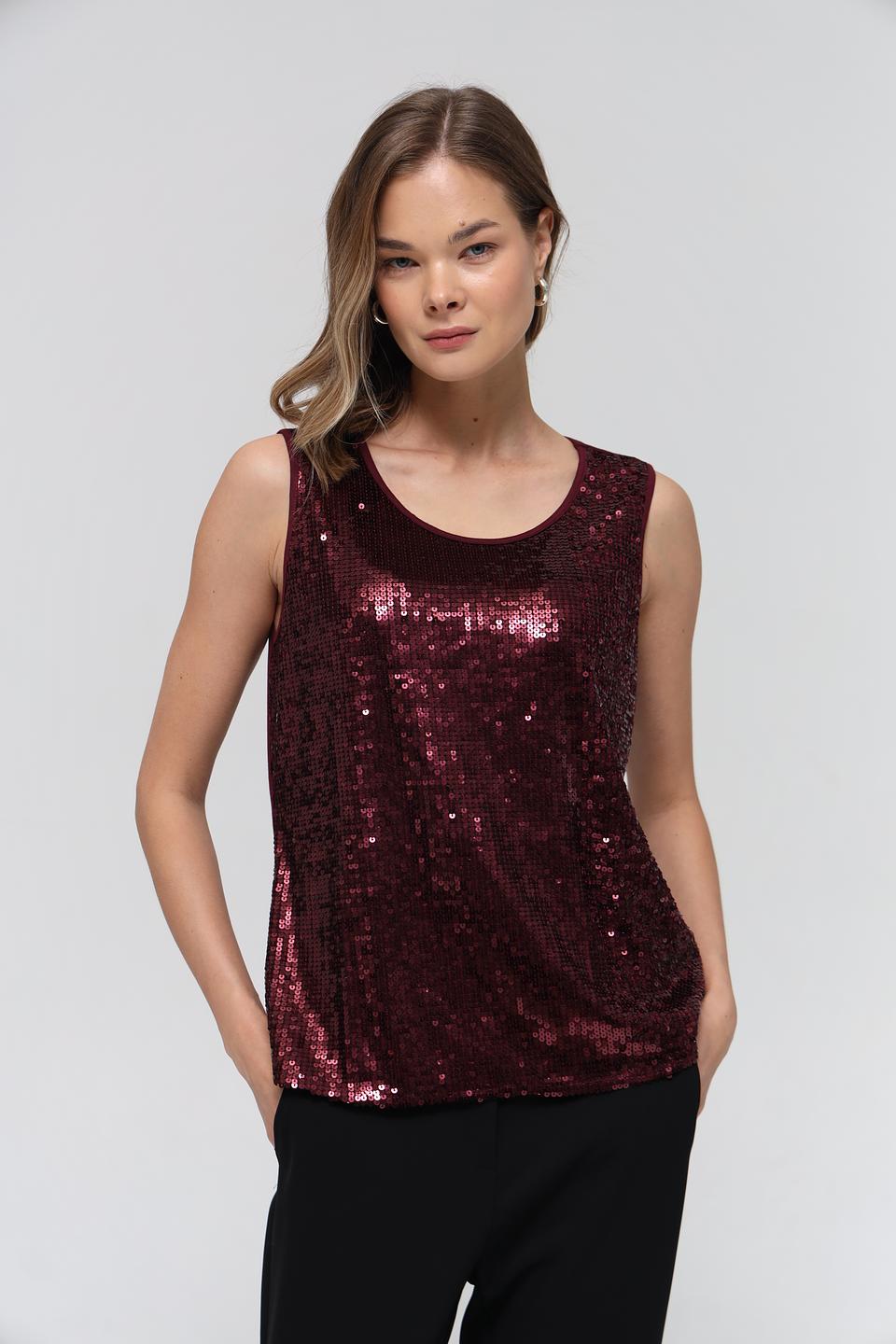 Топ Lecomte с пайетками бордовый