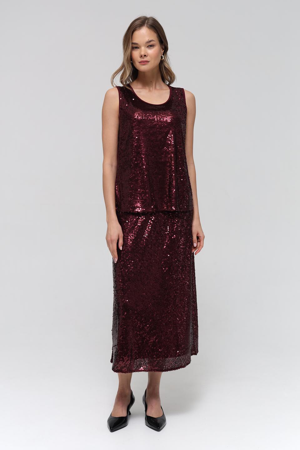 Топ Lecomte с пайетками бордовый