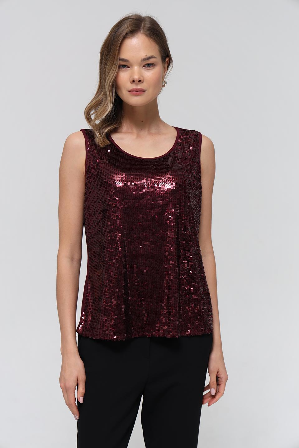 Топ Lecomte с пайетками бордовый