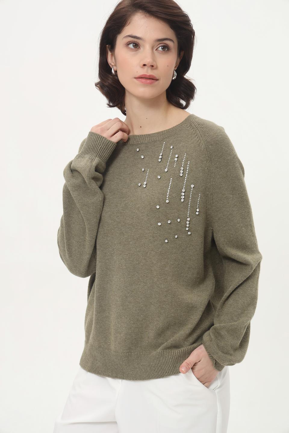 Пуловер Taifun с декором хаки