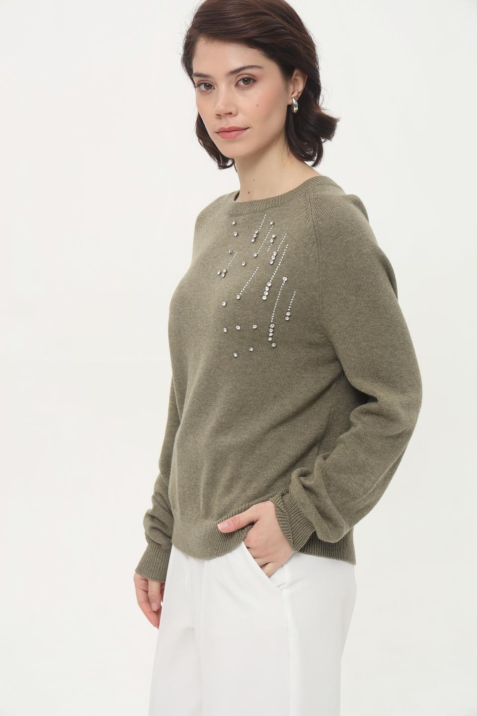 Пуловер Taifun с декором хаки