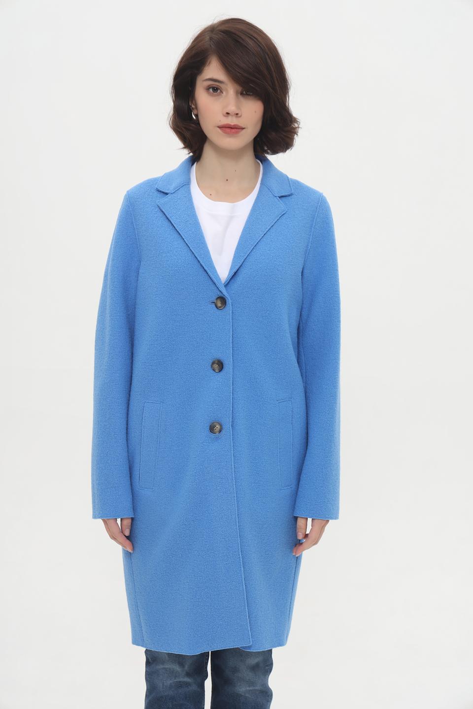 Пальто Oui голубое шерстяное