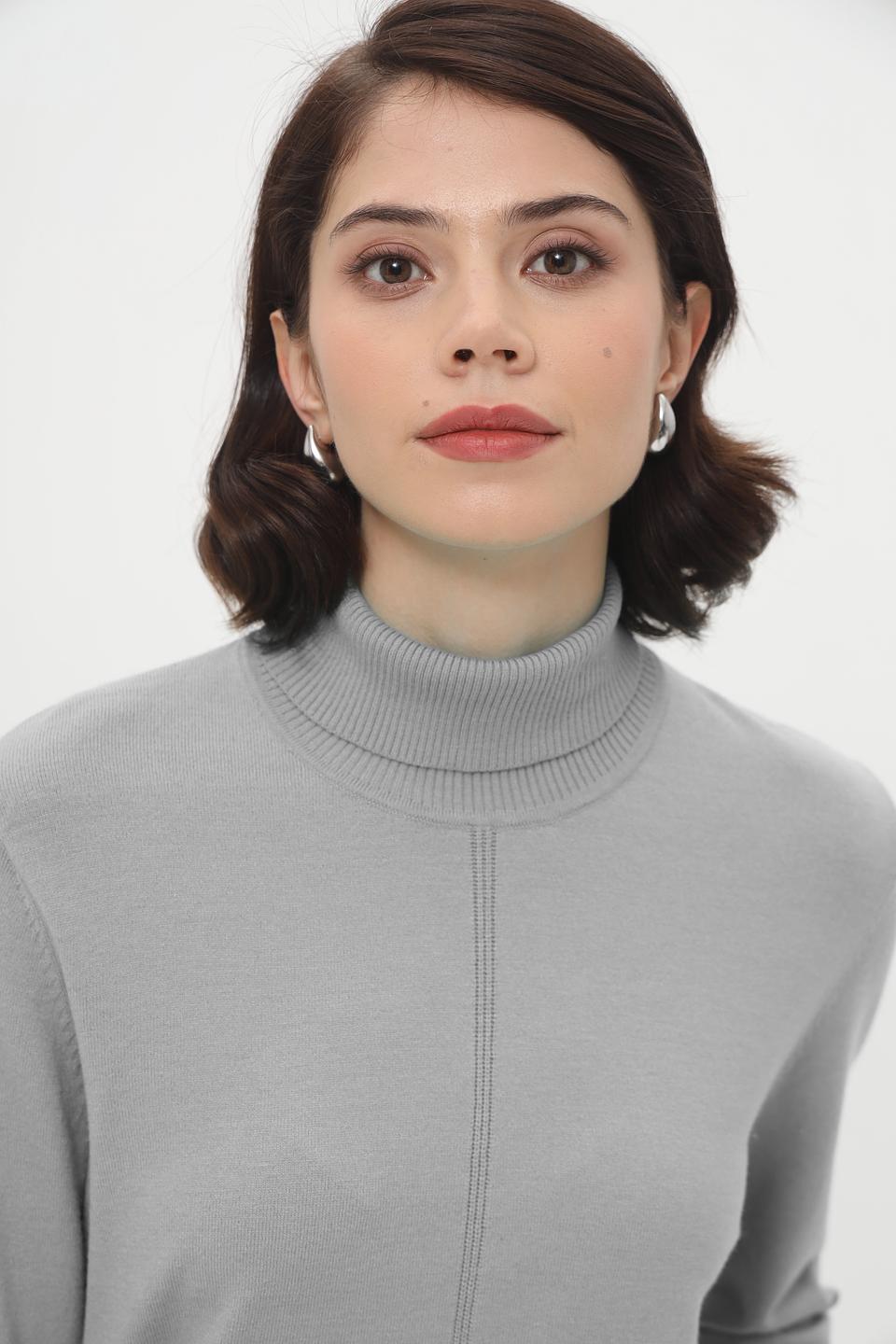 Пуловер Lebek с горлом серый