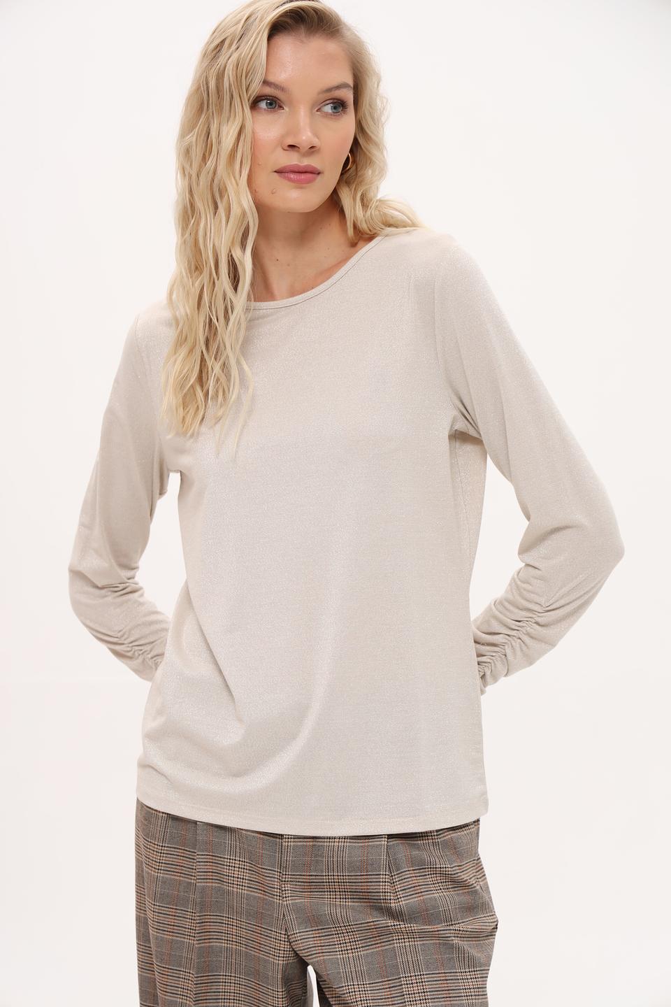 Футболка Oui с рукавами-буфами бежевая