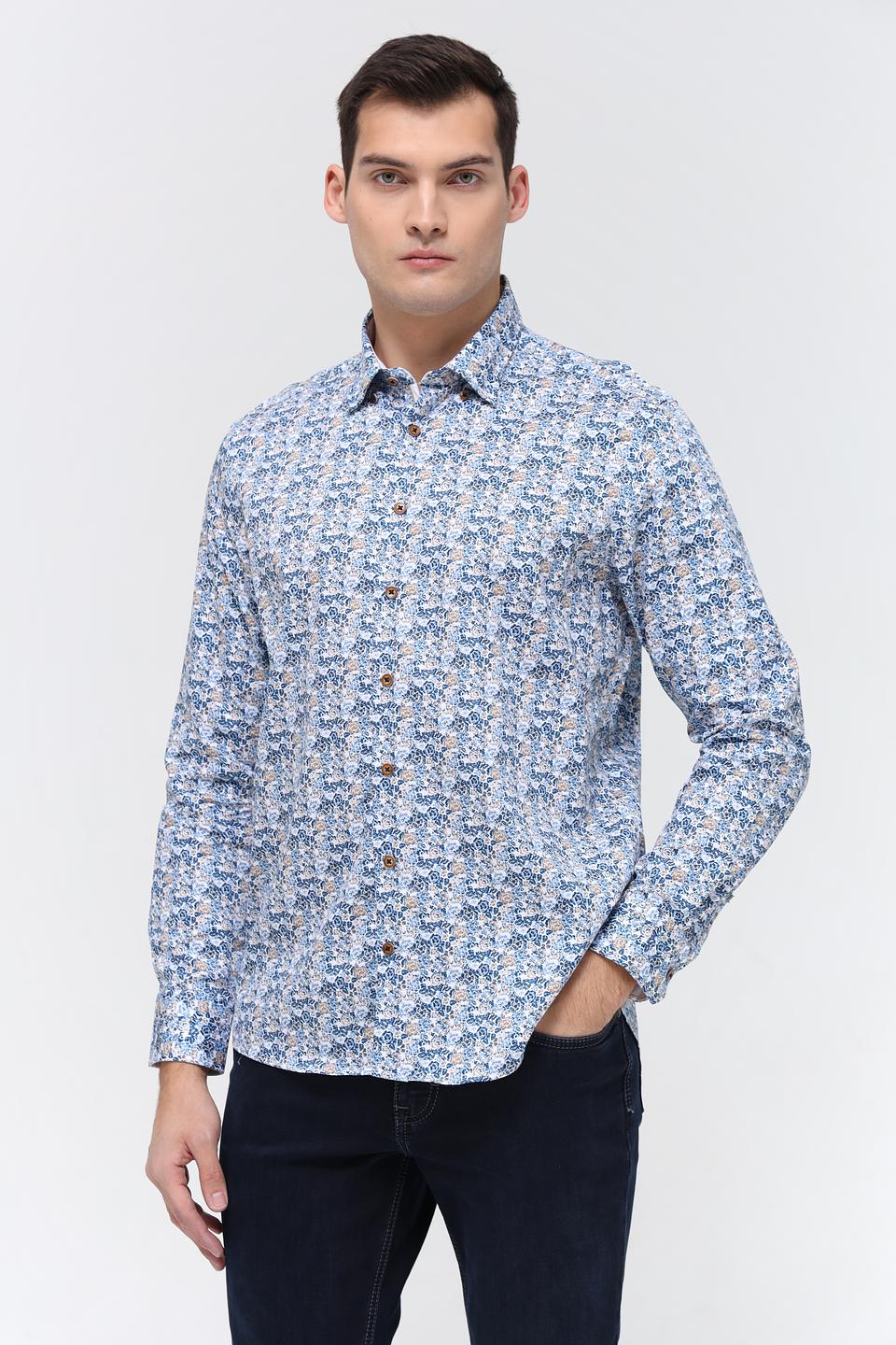 Рубашка Bugatti с принтом голубой