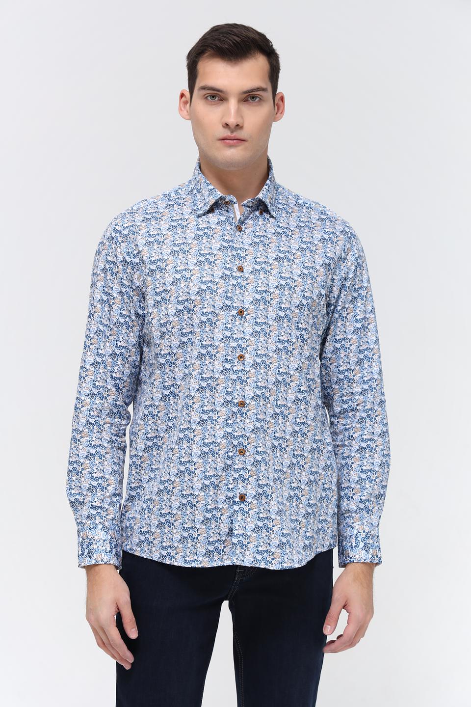 Рубашка Bugatti с принтом голубой