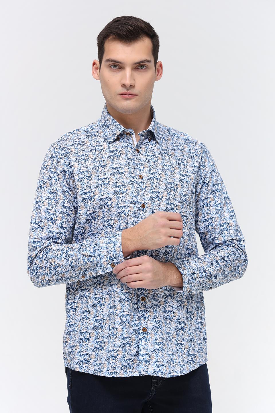 Рубашка Bugatti с принтом голубой