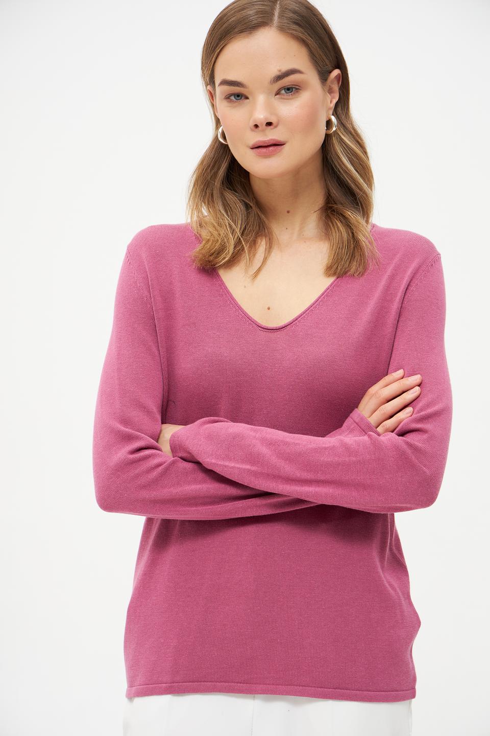 Пуловер Tom Tailor малиновый V-образный