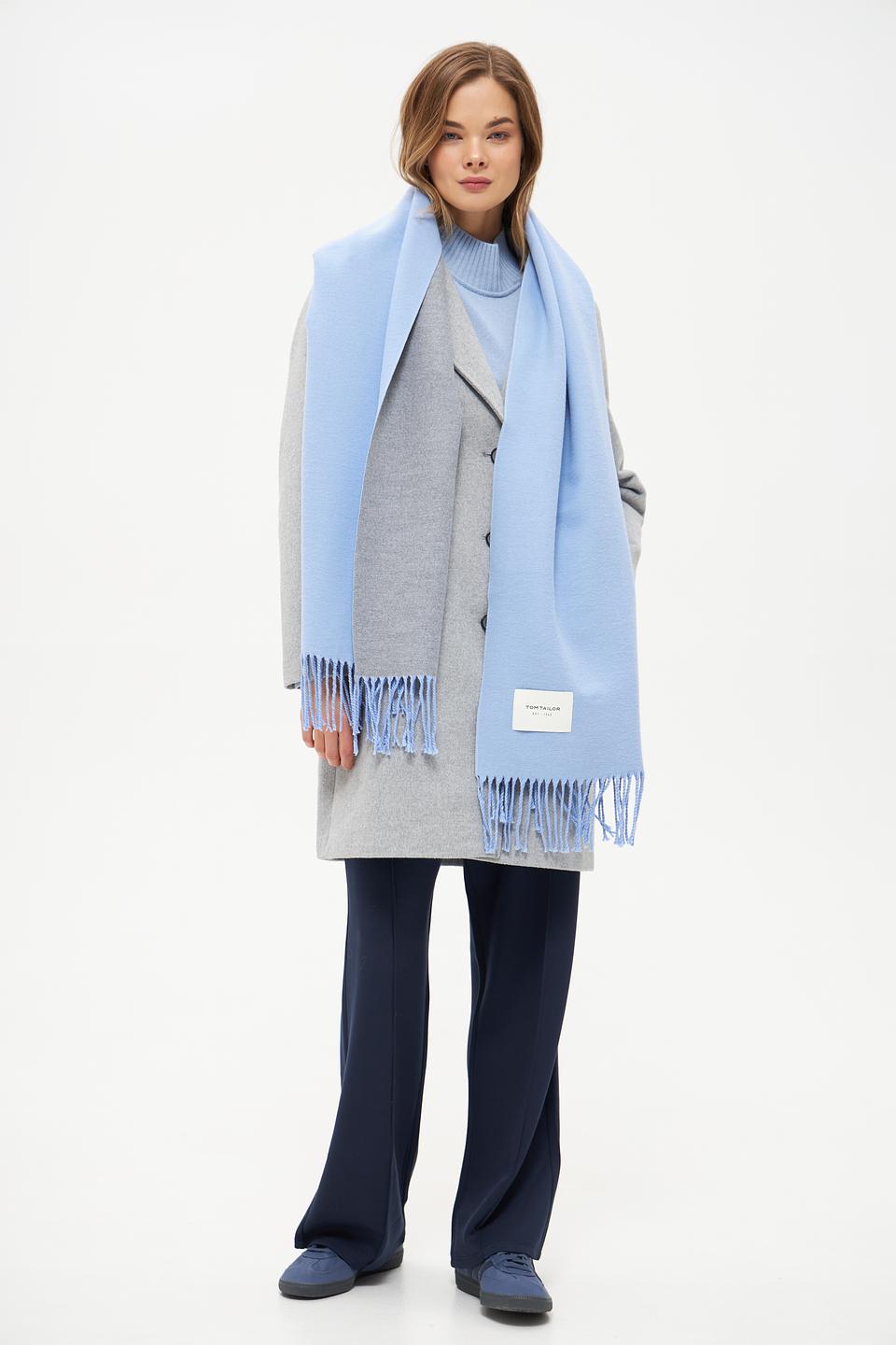 Шарф Tom Tailor голубой с бахромой