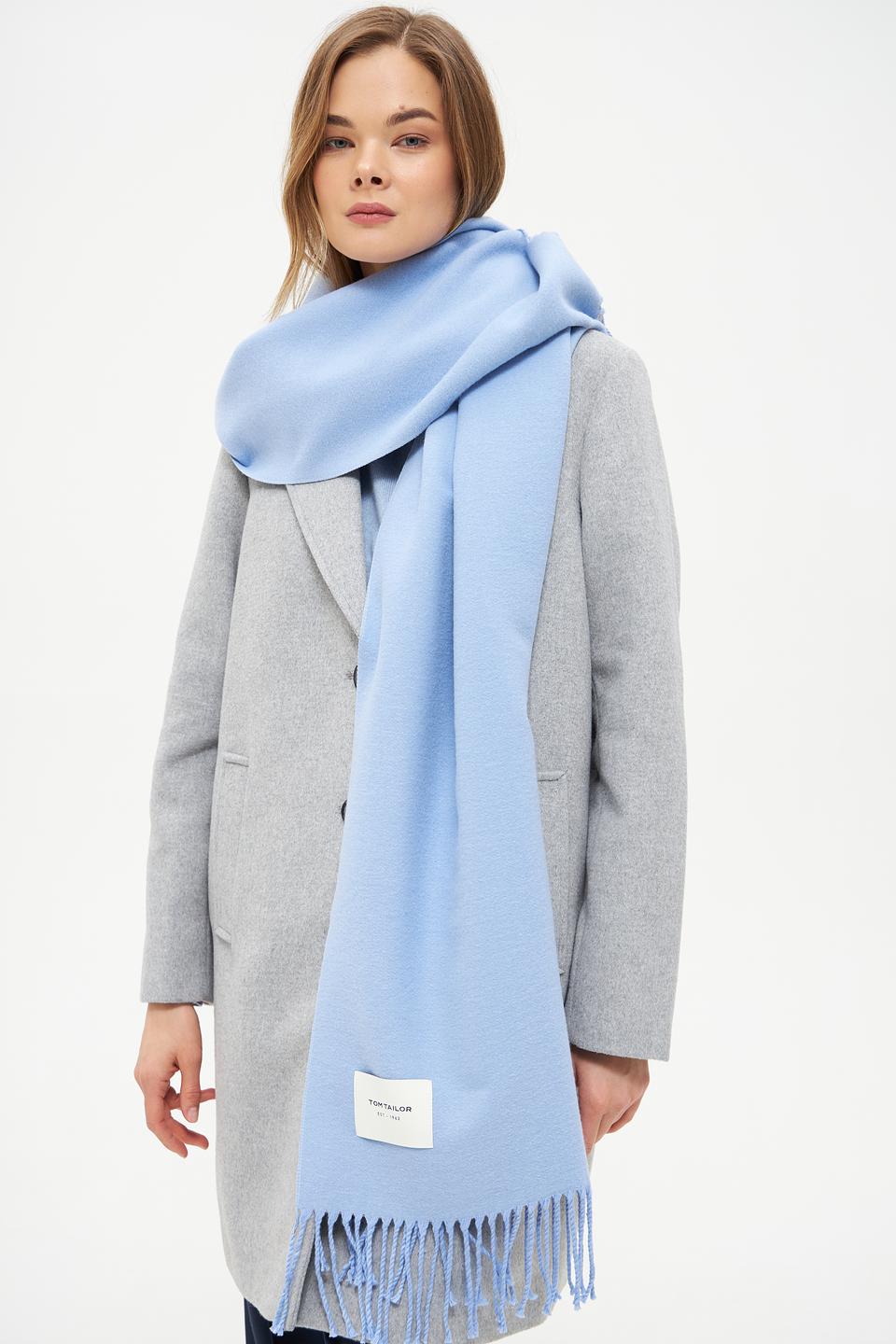 Шарф Tom Tailor голубой с бахромой