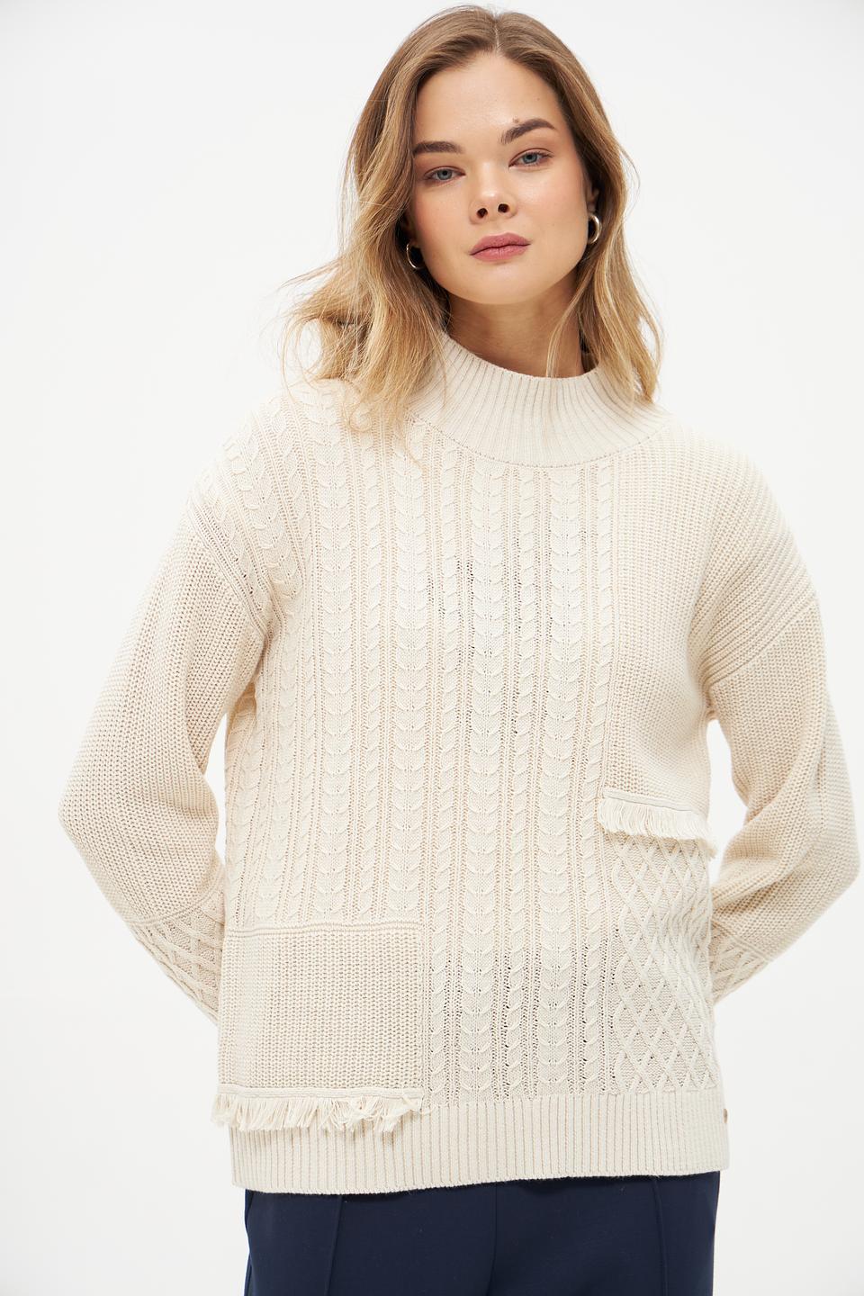 Пуловер Olsen с косами кремовый