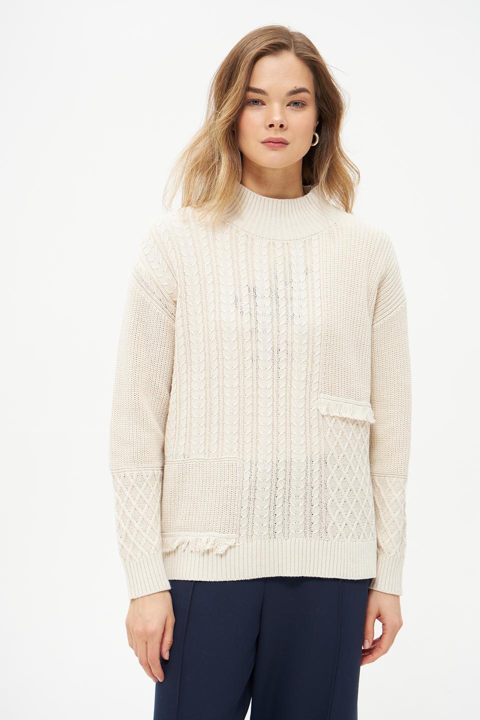 Пуловер Olsen с косами кремовый