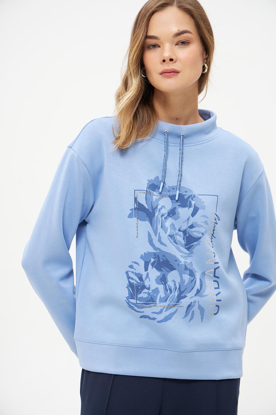 Пуловер Olsen с цветочным принтом голубой