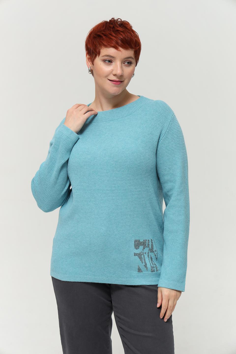 Пуловер Rabe collection бирюзовый с аппликацией