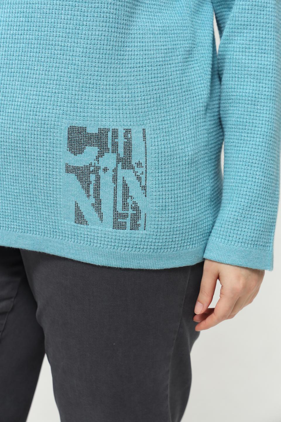 Пуловер Rabe collection бирюзовый с аппликацией