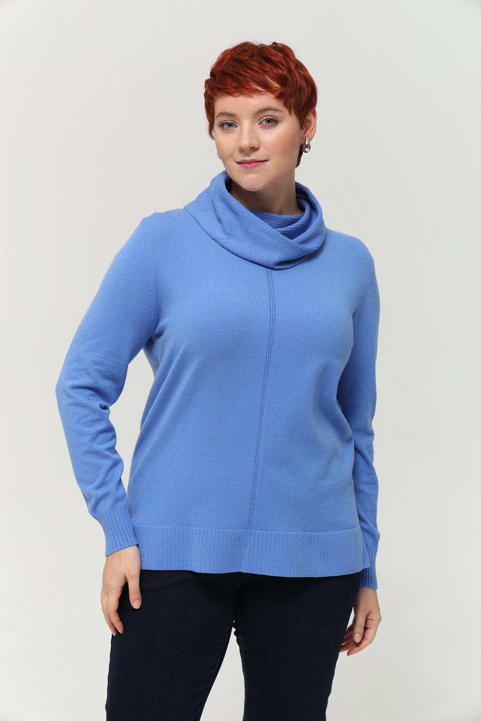 Пуловер Lebek голубой с воротником-холом