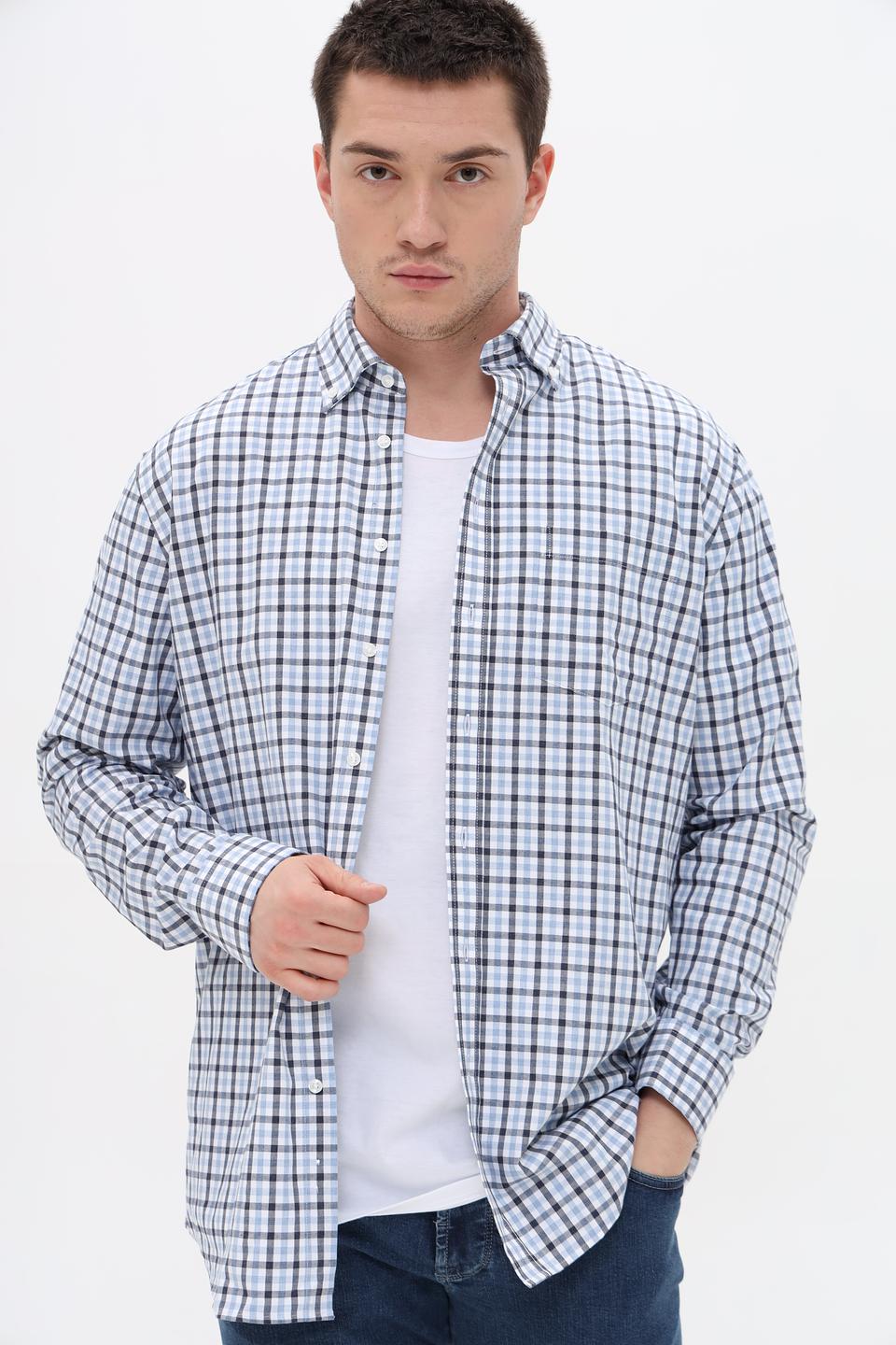 Рубашка Seidensticker в клетку голубая