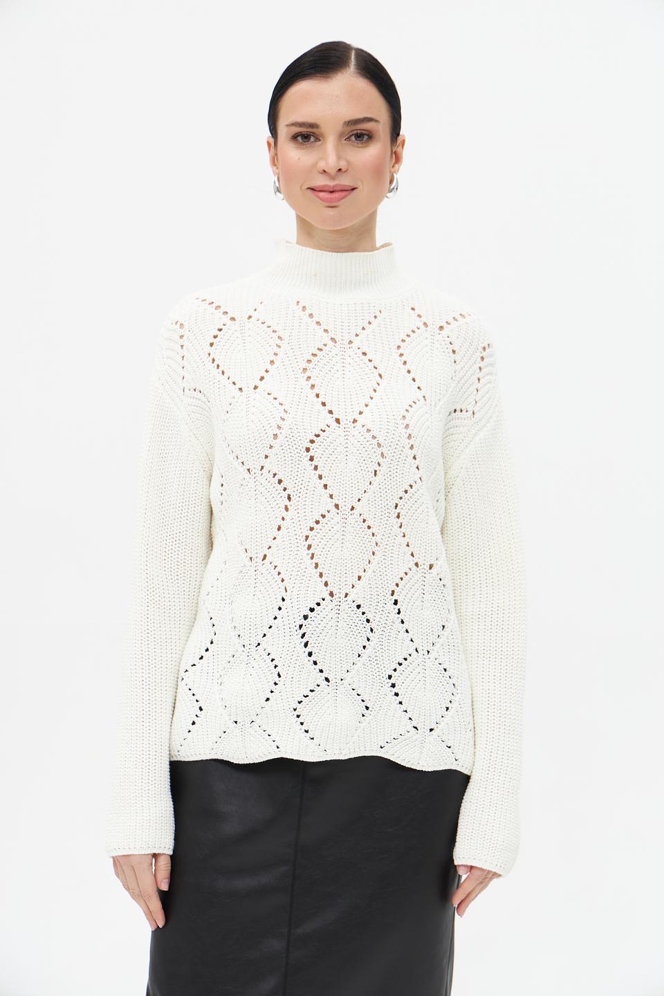 Пуловер Broadway с ажурной вязкой молочный