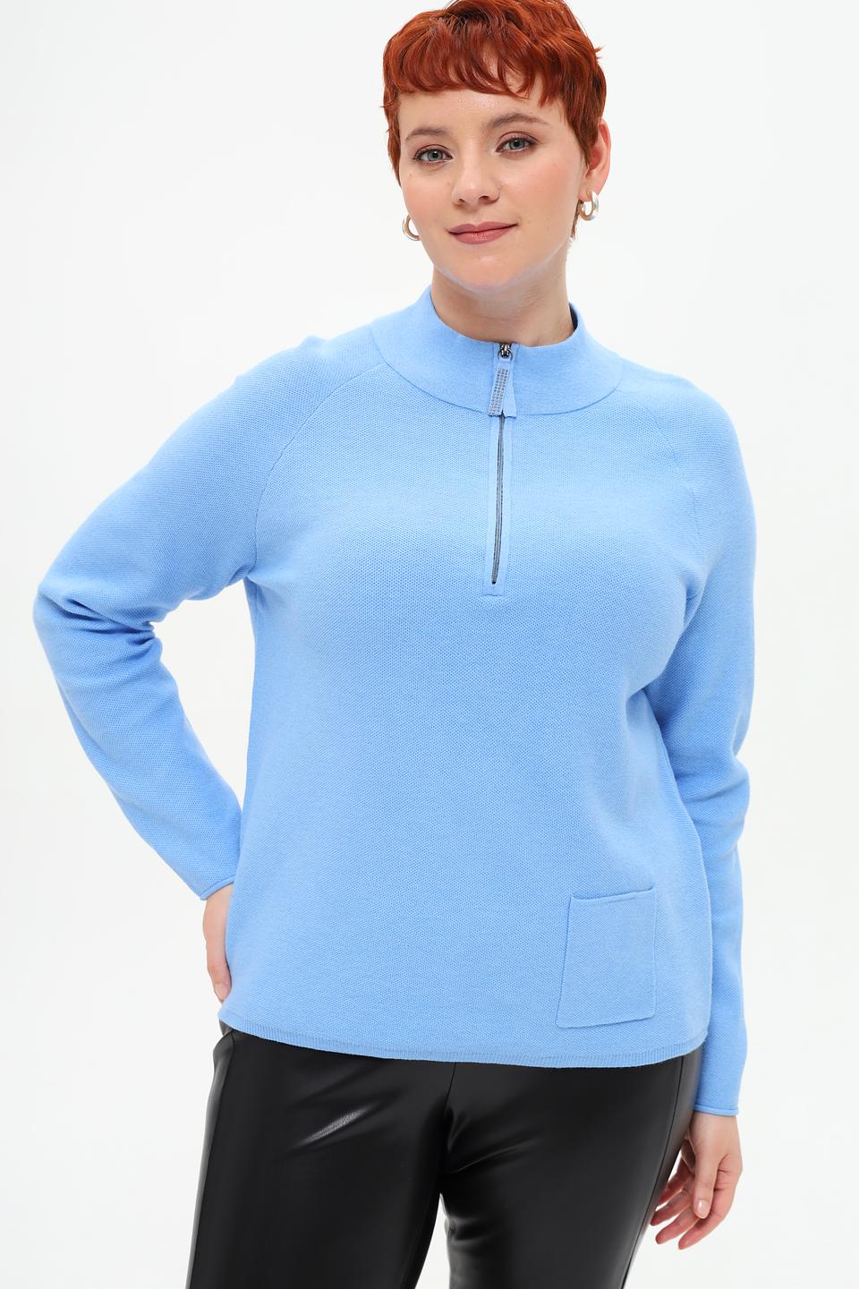 Пуловер Rabe collection голубой с молнией