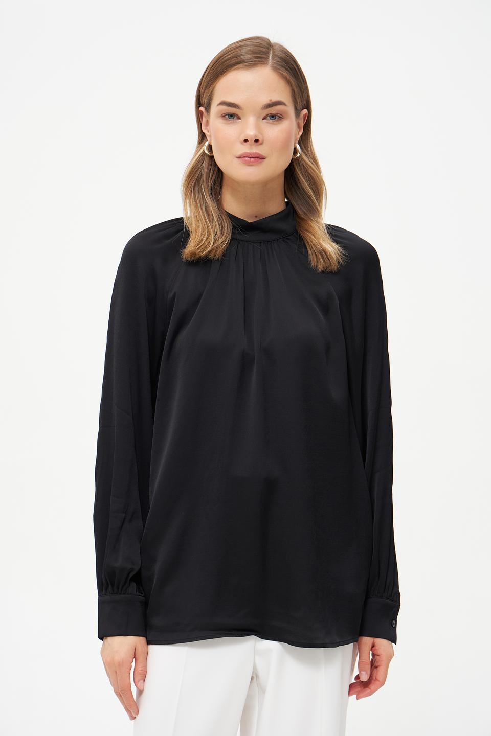 Блуза Oui с воротником-стойкой чёрная