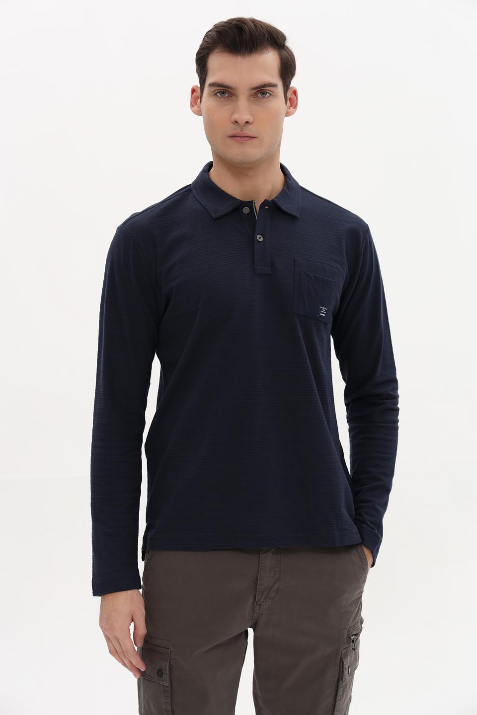 Поло Lerros men темно-синее с длинным рукавом