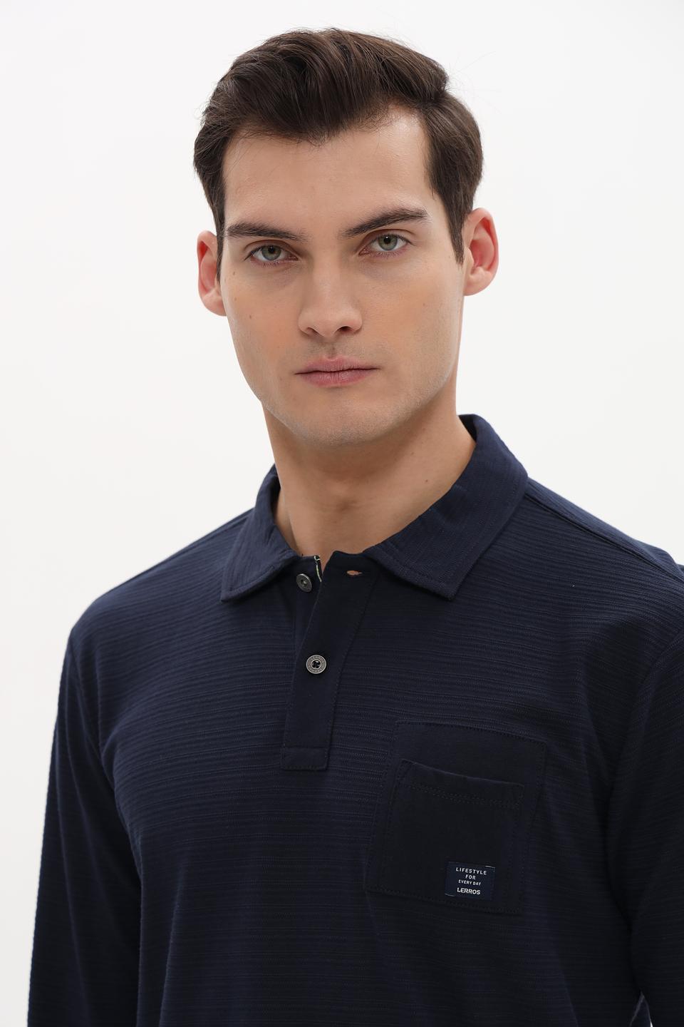Поло Lerros men темно-синее с длинным рукавом