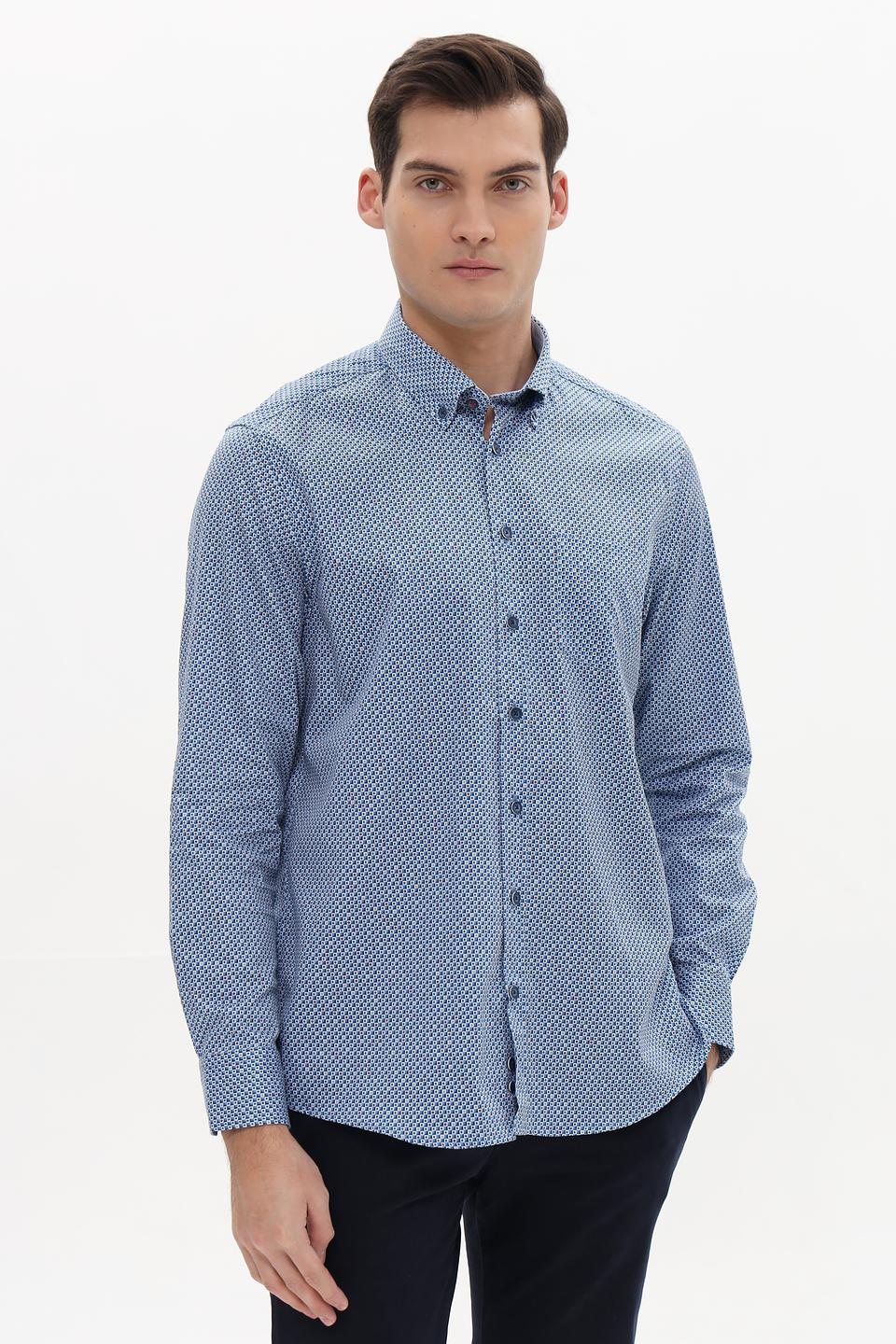 Рубашка Bugatti с принтом голубой